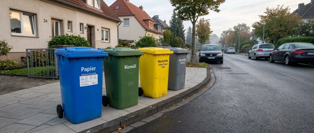 Mülltonne wie rum an die Straße